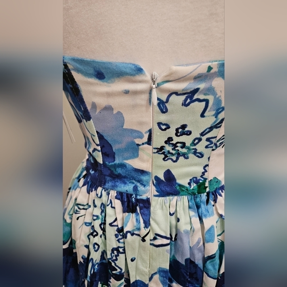 NWT Aqua Bloomingdale's Blue Floral Fit & Flare Sweatheart Neckline Sundress XS - Picture 8 of 16